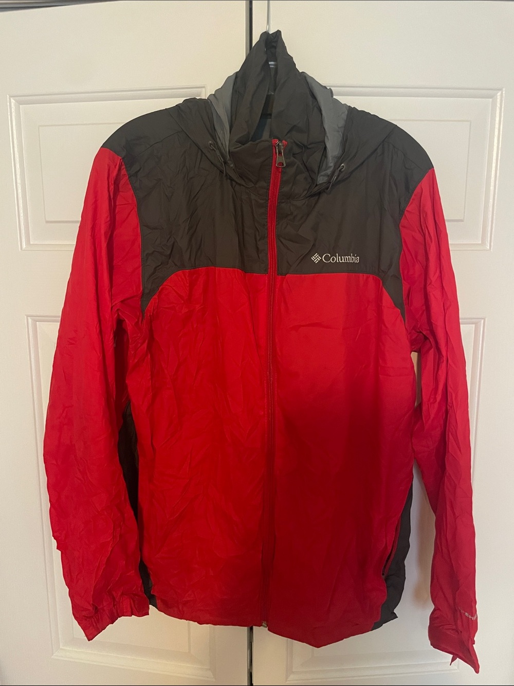 Columbia Red and Black Hooded Rain Jacket
